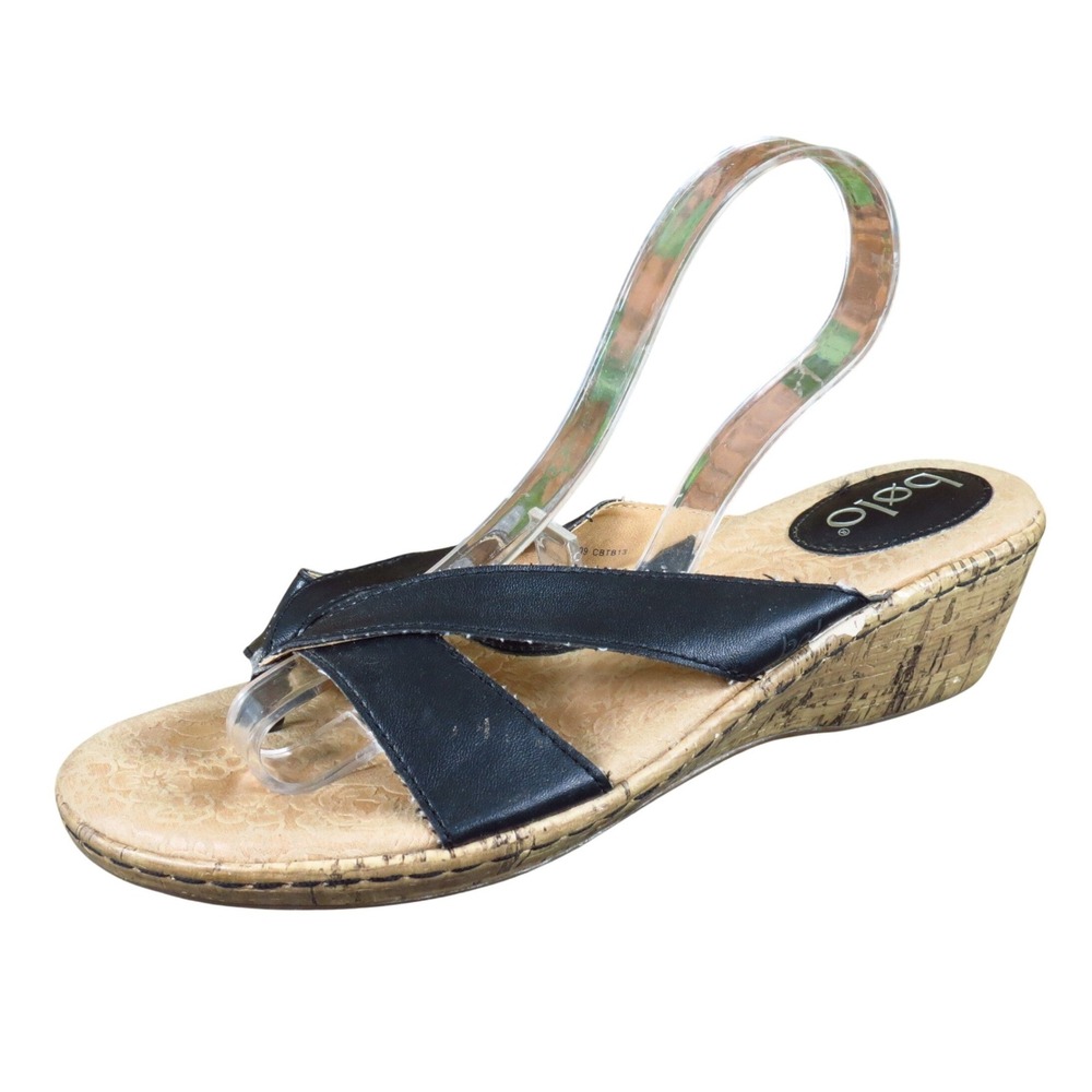 Bolo CBTB13 Women Wedge Sandals Size 8 Summer Travel Black‎ Faux Leather Slide